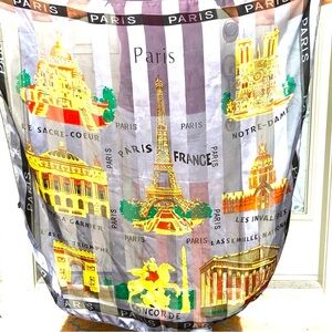 Vintage Paris France, Sarl Aker Designed Silky Scarf, Illustrated Iconic Images
